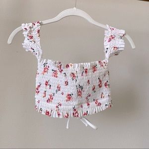 XHILARATION Smocked Floral Off-the-Shoulder Swimsuit Top